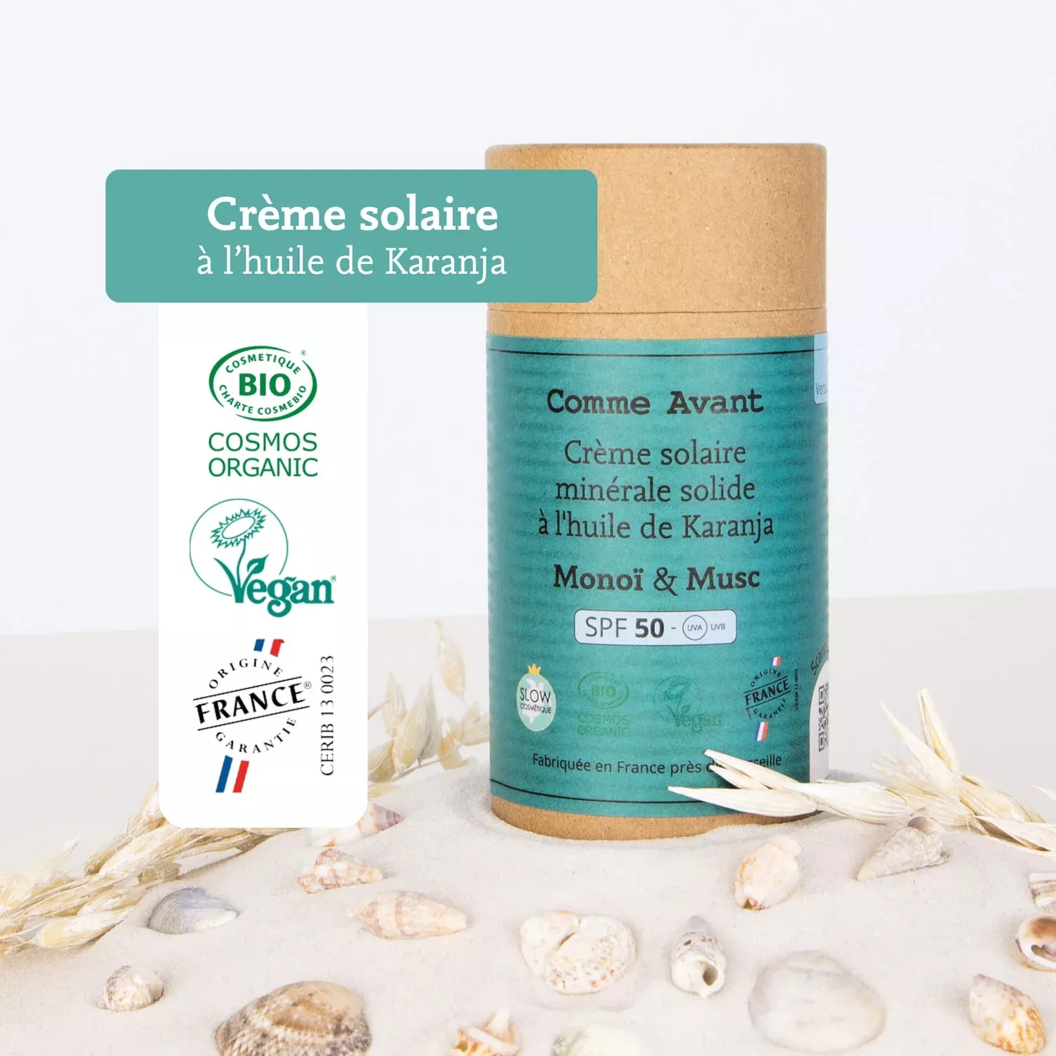Crème solaire solide SPF 50 - Monoï & Musc - 80g