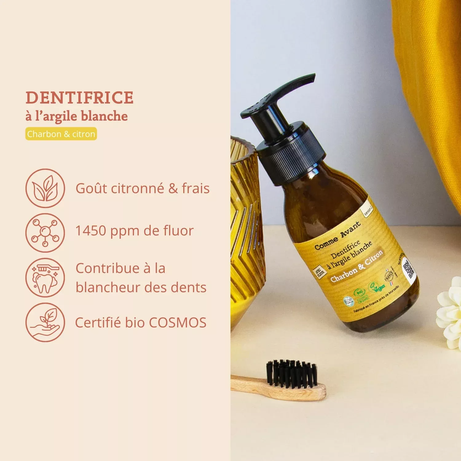 Dentifrice à l'argile blanche - Charbon & Citron - 90ml