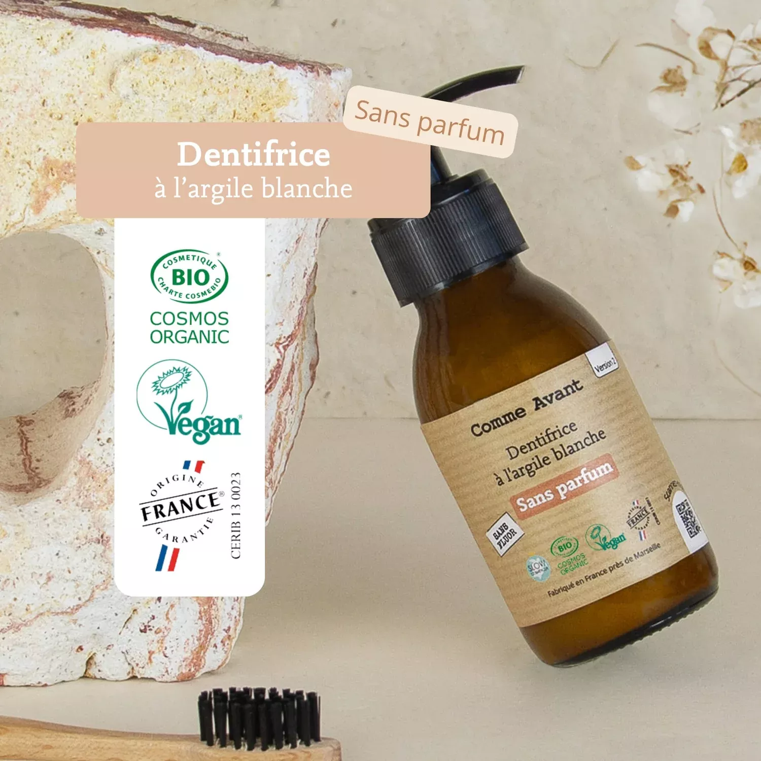 Dentifrice à l'argile blanche- Sans parfum - 90ml