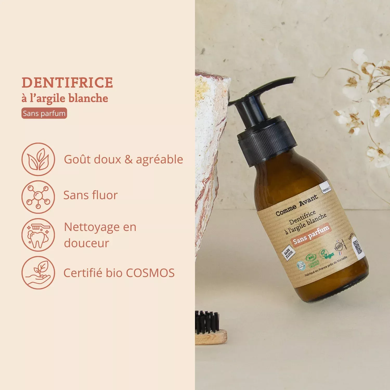 Dentifrice à l'argile blanche- Sans parfum - 90ml