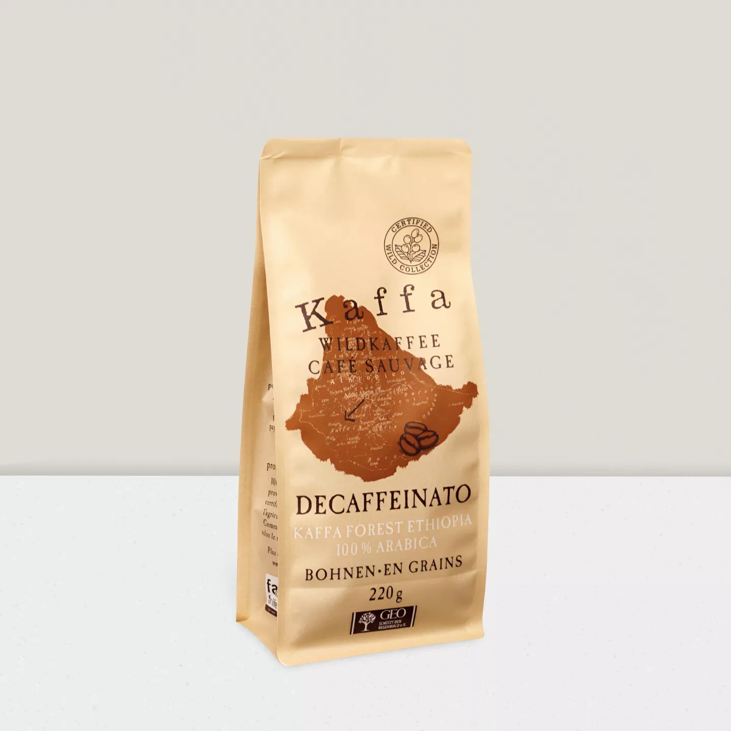 Café sauvage Kaffa Decaffeinato en grains, CH bio 220gr