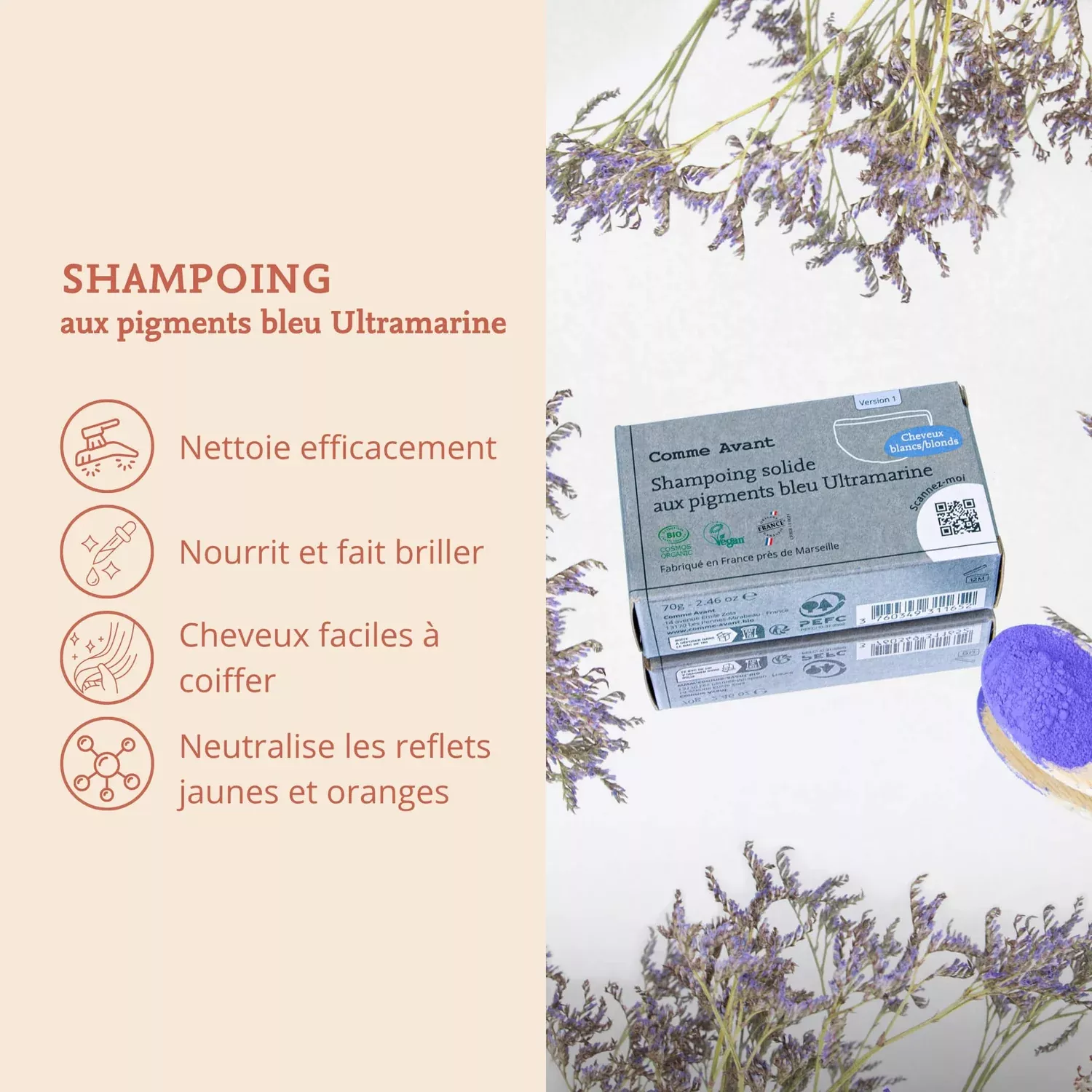 Shampoing solide - Cheveux blancs/blonds - 70g