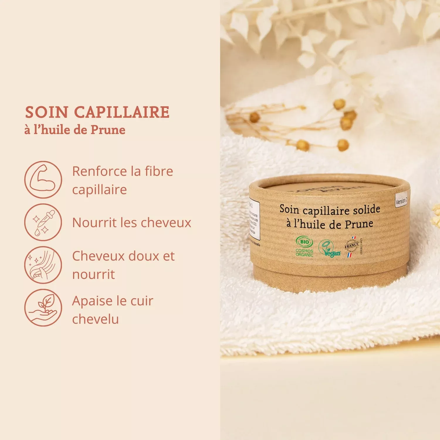 Soin capillaire à l'huile de prune - Pêche & vanille - 50g