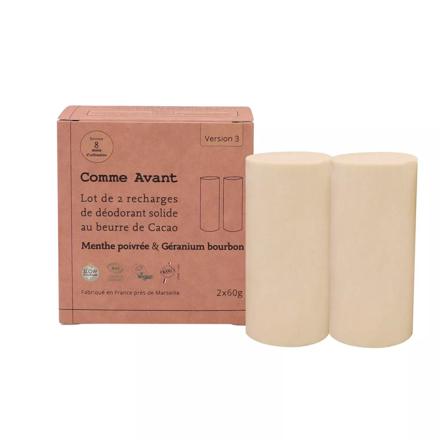 Lot de 2 recharges déodorant - Menthe Poivrée & Géranium - 2x60g