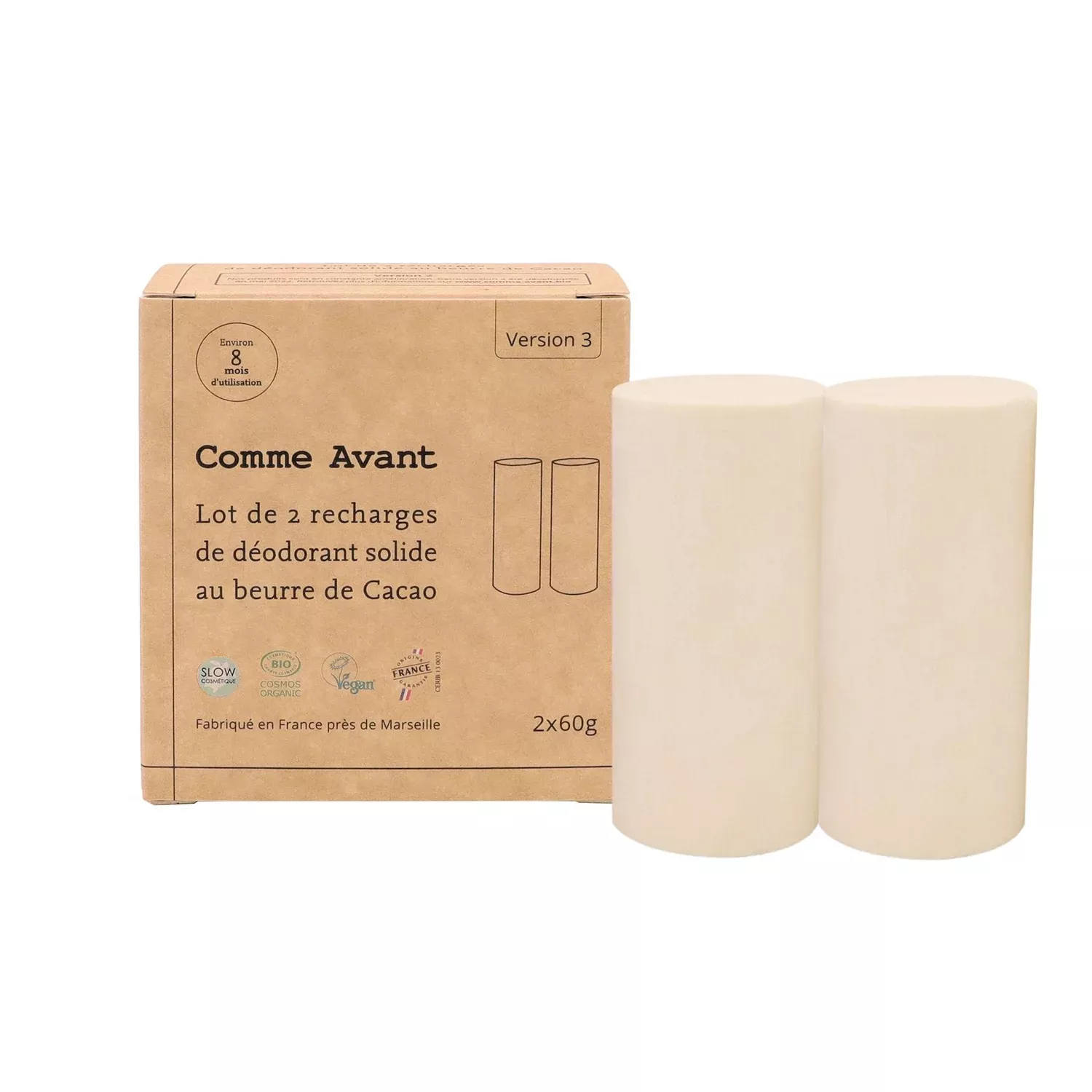 Lot de 2 recharges déodorant - Beurre de cacao brut - 2x60g