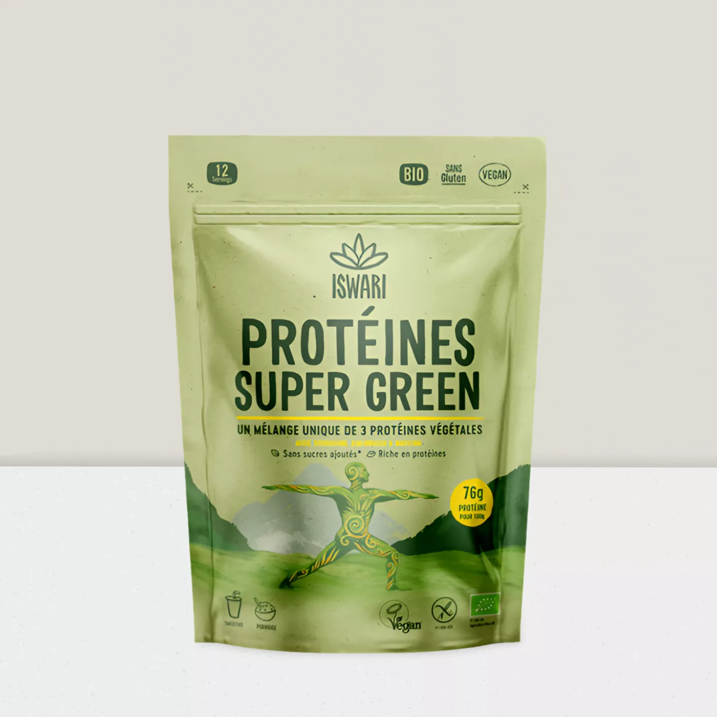 Protéine super green (chanvre, pois, riz, spiruline. chlorella matcha) 250g