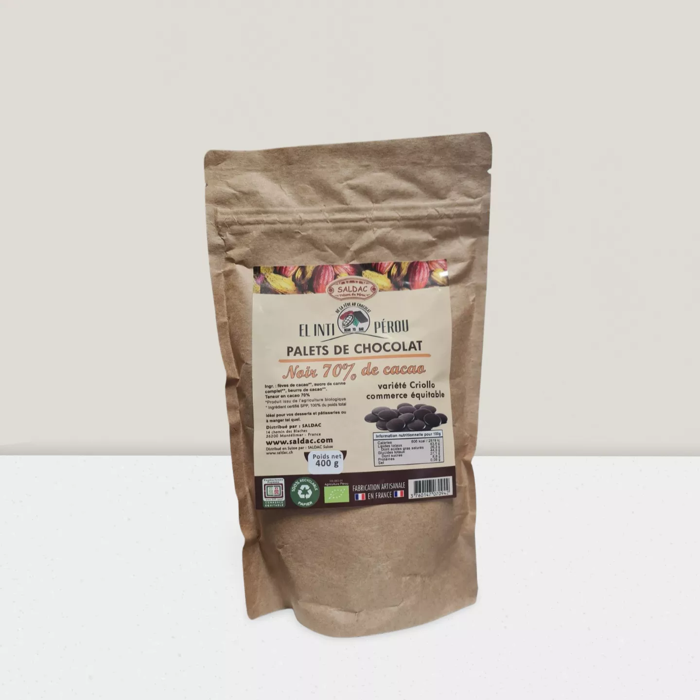 Chocolat noir en gouttes - 70 % de cacao -  400gr