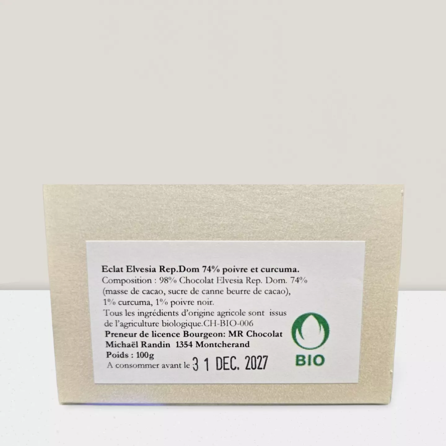 Chocolat - Eclat grand cru 74% poivre et curcuma sachet de 100g BIO