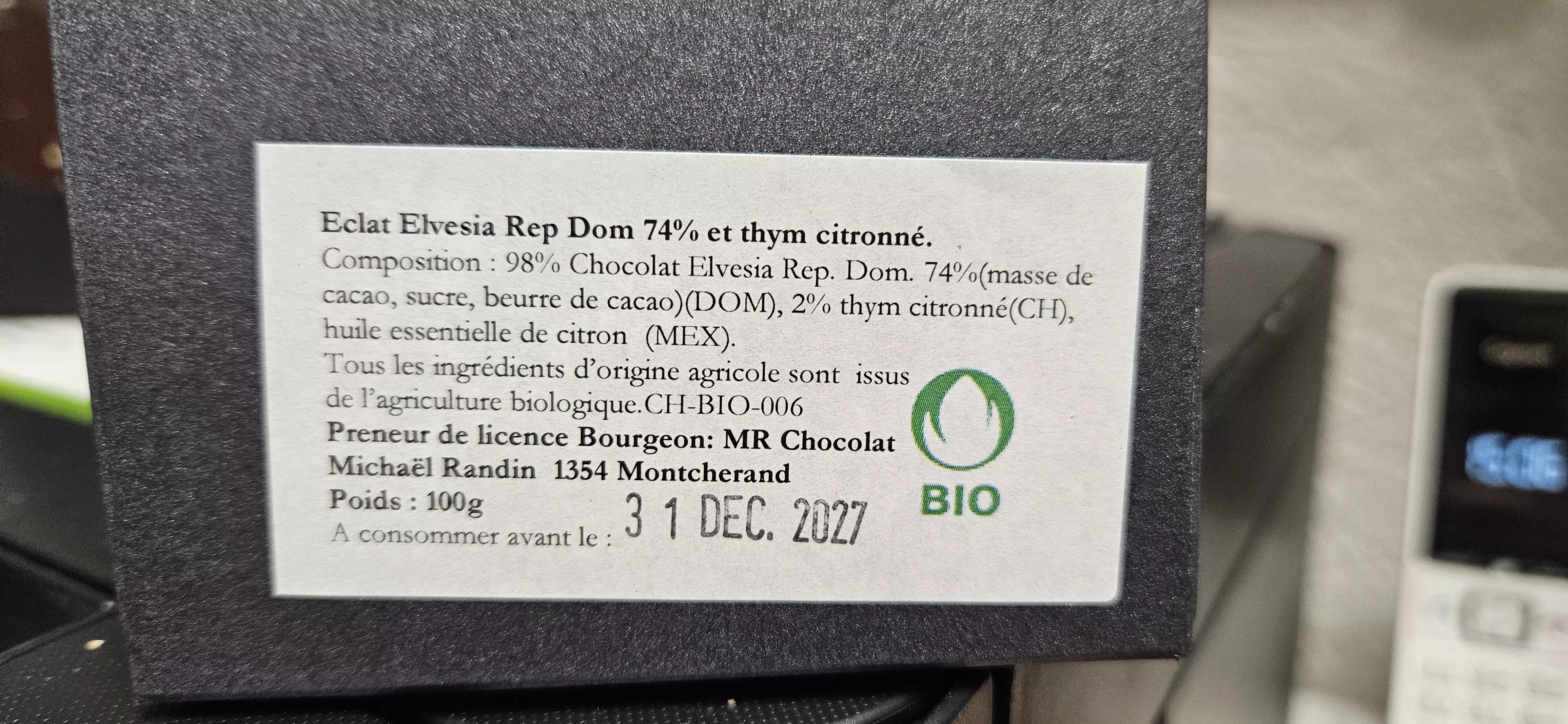 Chocolat - Eclat 74% citron vert & thym citronné 100gr
