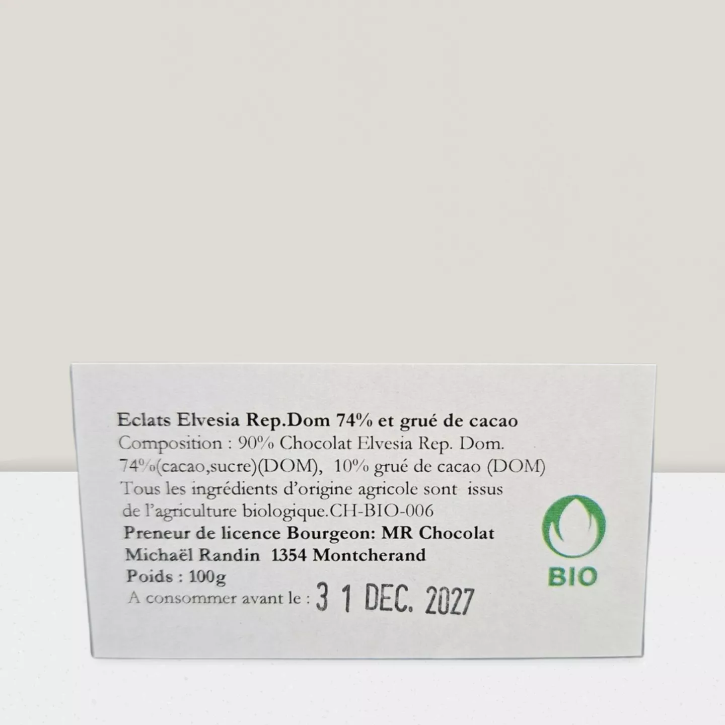 Chocolat - Eclat grand cru 74% grué de cacao 100g BIO