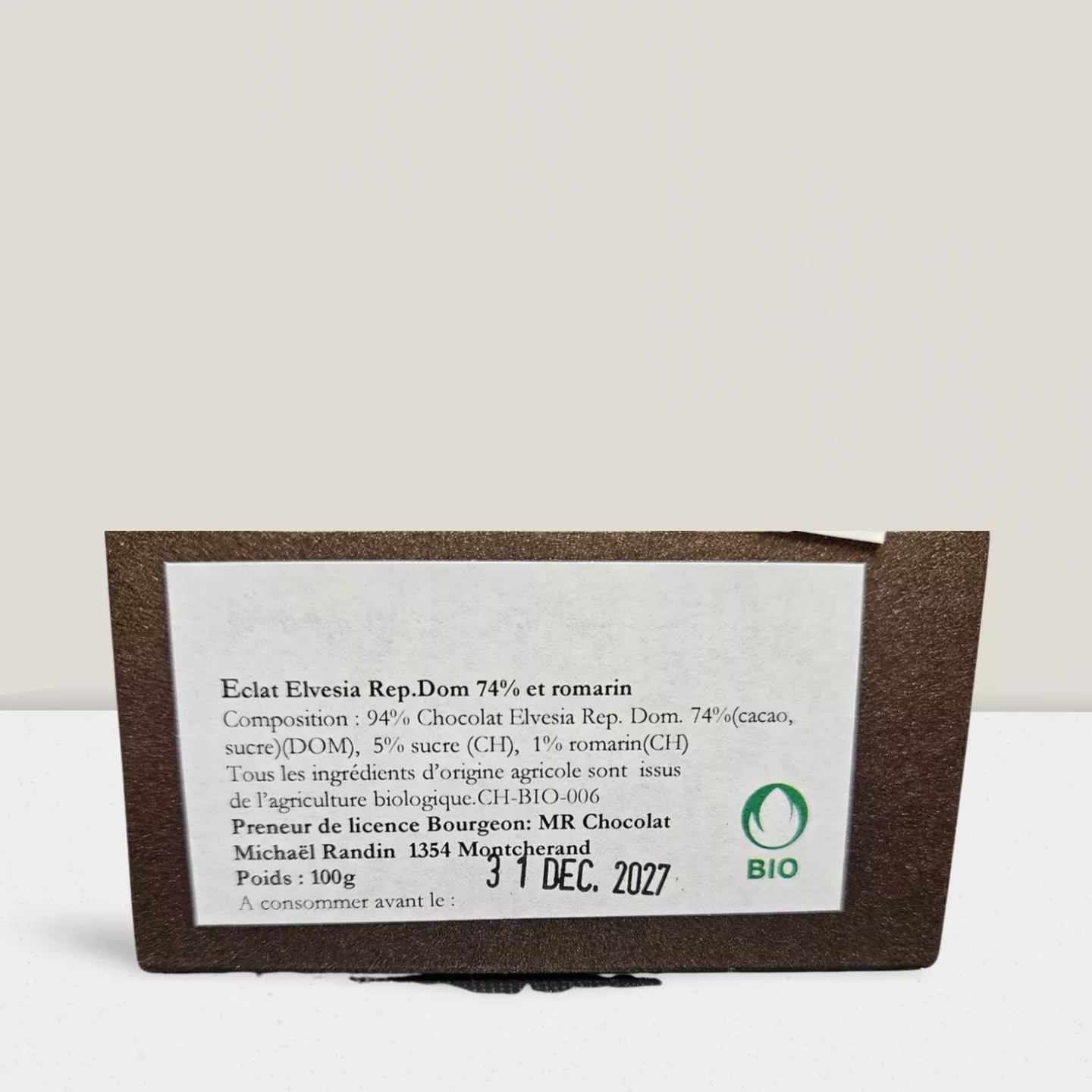 Chocolat - Eclat grand cru 74% romarin confit 100g BIO