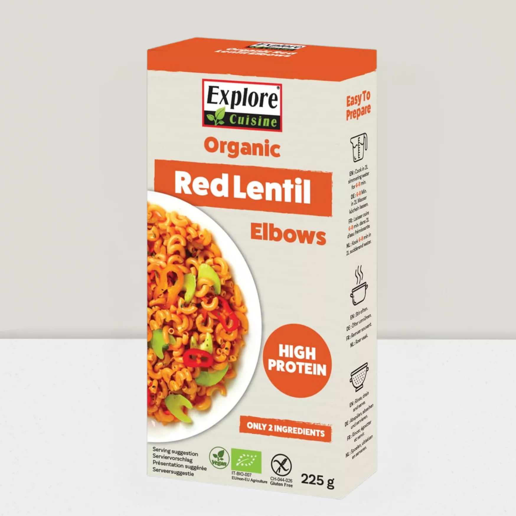 Pâtes Coquillettes lentilles rouges 225gr