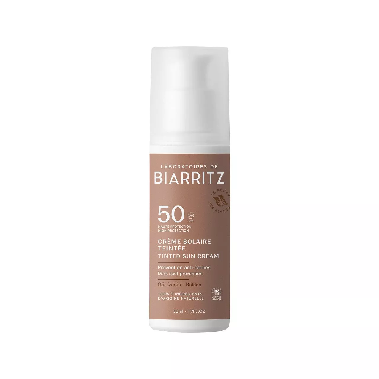 Crème solaire visage teintée SPF 50 - Dorée - 50ml